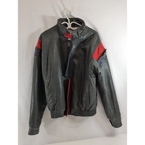 Cordovan Montreal Leather Jacket Grey w/ Red Accent Size 40 Mens Bomber Vtg - Picture 4 of 10